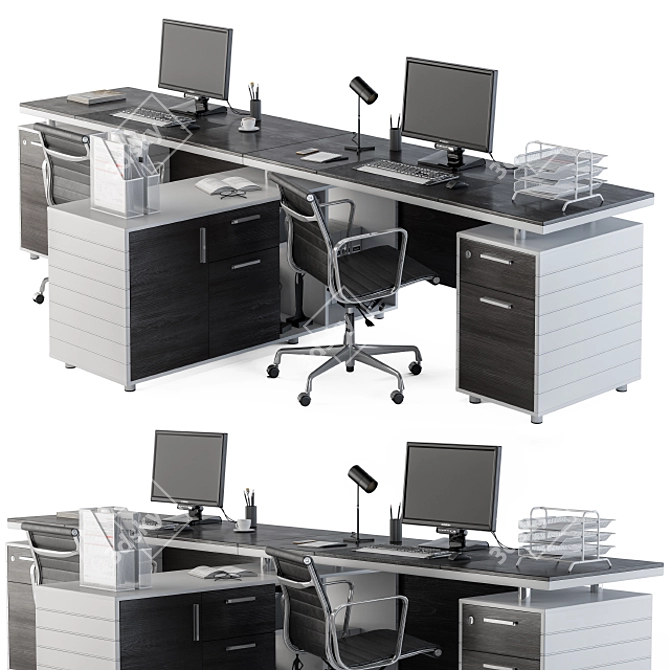 Modern Gray & Black Office Furniture 3D model image 1