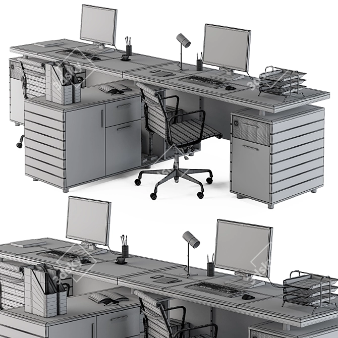 Modern Gray & Black Office Furniture 3D model image 3