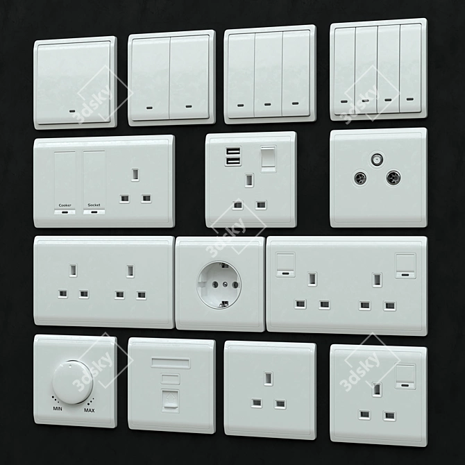 Elegant and Versatile Schneider Pieno White Switches & Sockets 3D model image 1