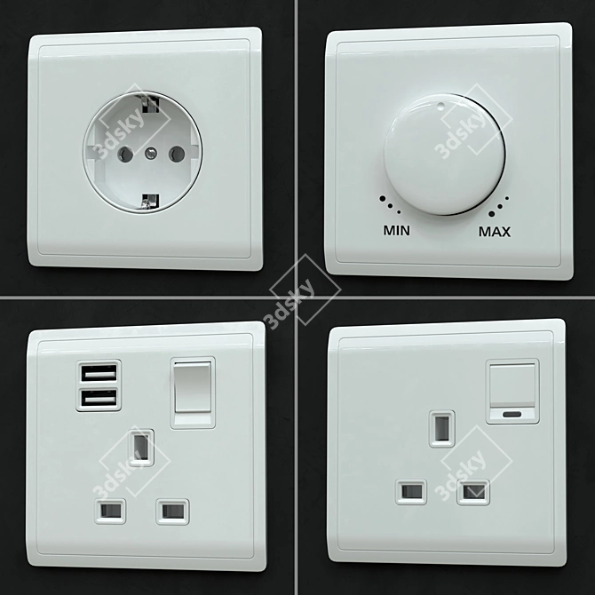 Elegant and Versatile Schneider Pieno White Switches & Sockets 3D model image 3