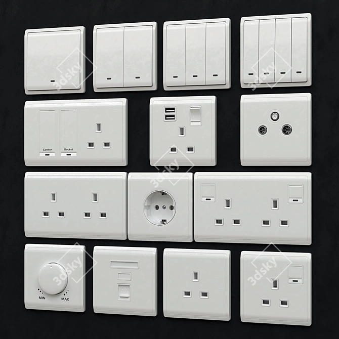 Elegant and Versatile Schneider Pieno White Switches & Sockets 3D model image 5