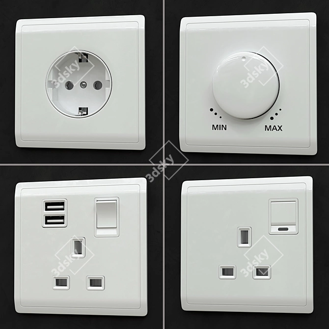 Elegant and Versatile Schneider Pieno White Switches & Sockets 3D model image 6