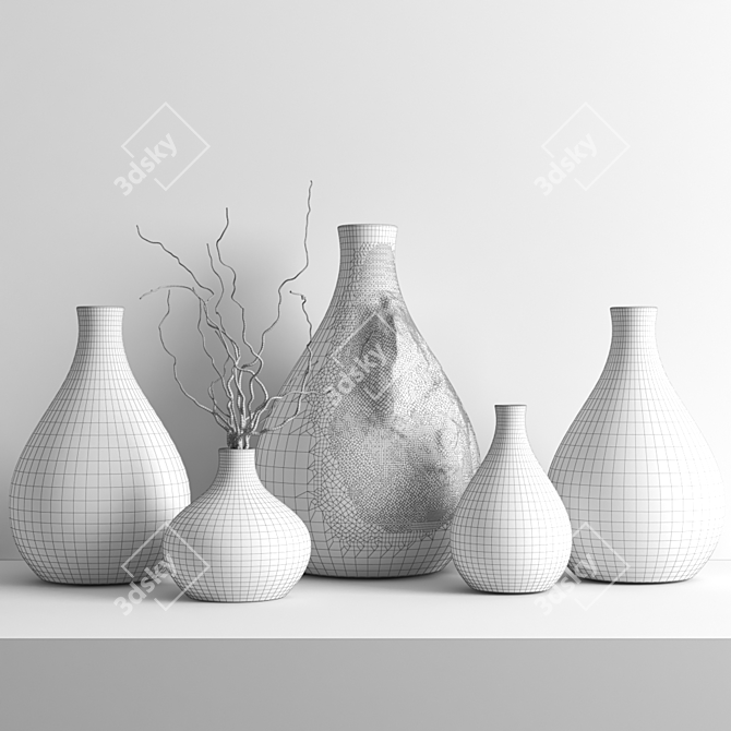 Gilded Elegance: Set of 2 Golden Vases 3D model image 3