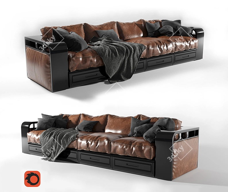 Modern Leather Sofa 3D model image 3