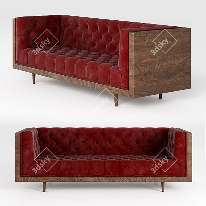 Danish Modern Walnut Encased Sofa 3D model image 2