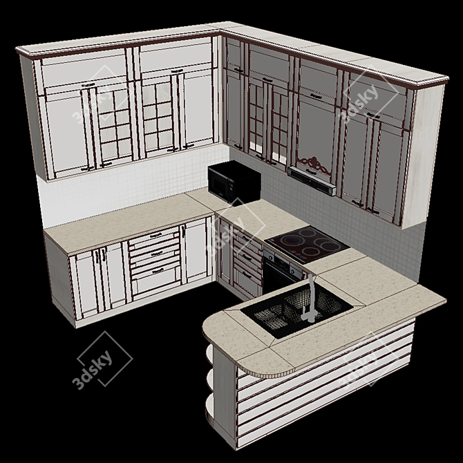 Sleek 3-Piece Kitchen Set 3D model image 4