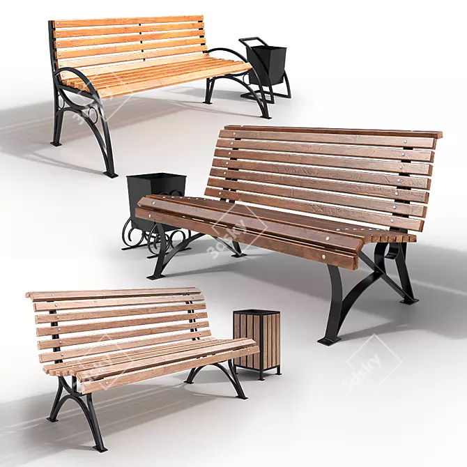 Title: Park Benches with Urns 3D model image 1