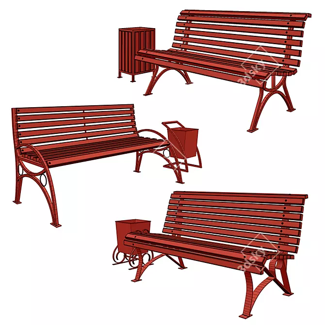 Title: Park Benches with Urns 3D model image 5