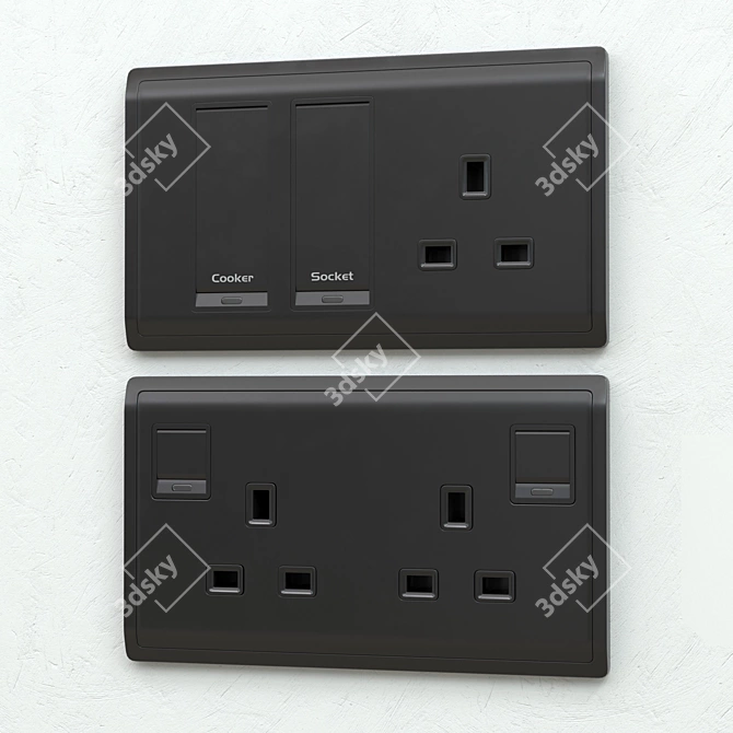 Sophisticated Matte Black Pieno Switches & Sockets 3D model image 2