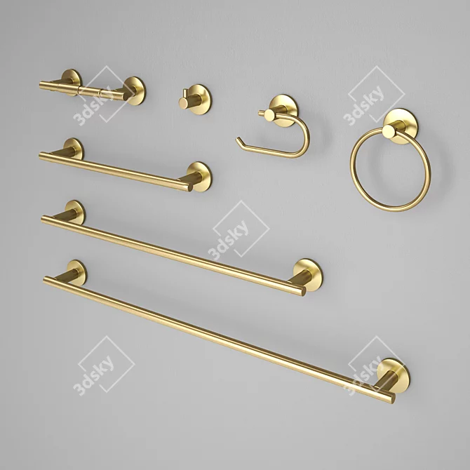 Satin Brass Bathroom Accessories Kit 3D model image 1