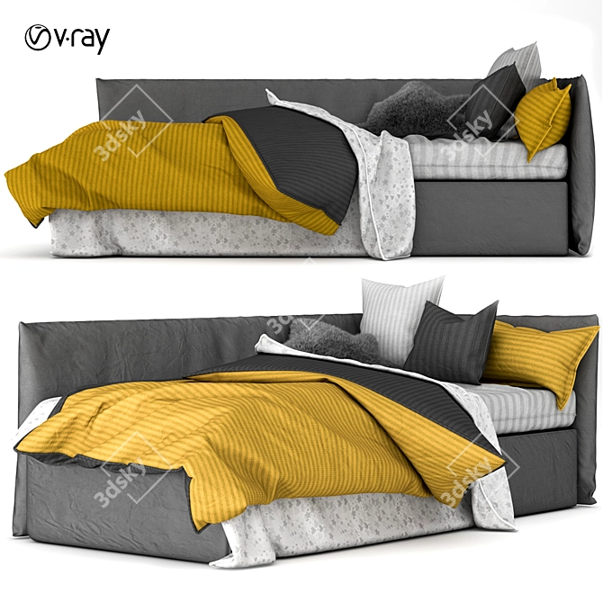 Dreamy Kids Bed with Adorable Pillows 3D model image 1