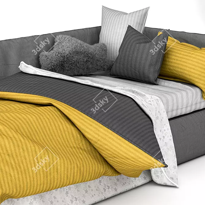 Dreamy Kids Bed with Adorable Pillows 3D model image 2