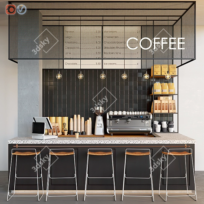 Dark and Cozy Cafe Coffee Shop 3D model image 1