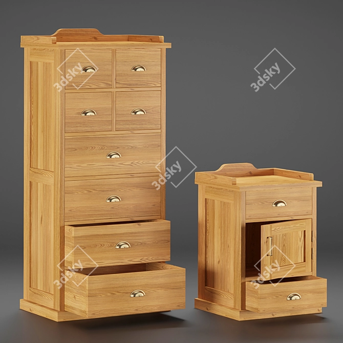 Elegant Yatch Oak Cabinet & Nightstand 3D model image 1