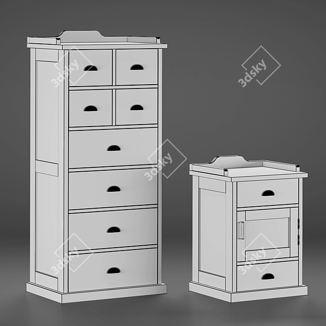 Elegant Yatch Oak Cabinet & Nightstand 3D model image 4