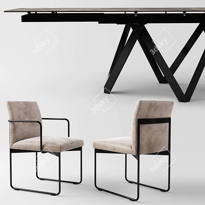 Elegant Cartesio Extendable Table & Gala Chair 3D model image 2