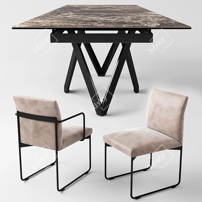 Elegant Cartesio Extendable Table & Gala Chair 3D model image 3