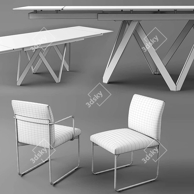 Elegant Cartesio Extendable Table & Gala Chair 3D model image 4