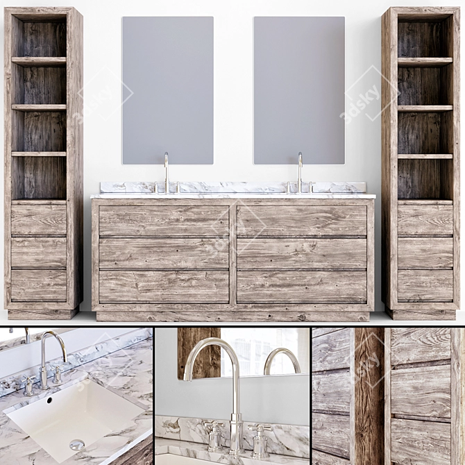 Reclaimed Russian Oak Bathroom Furniture 3D model image 1