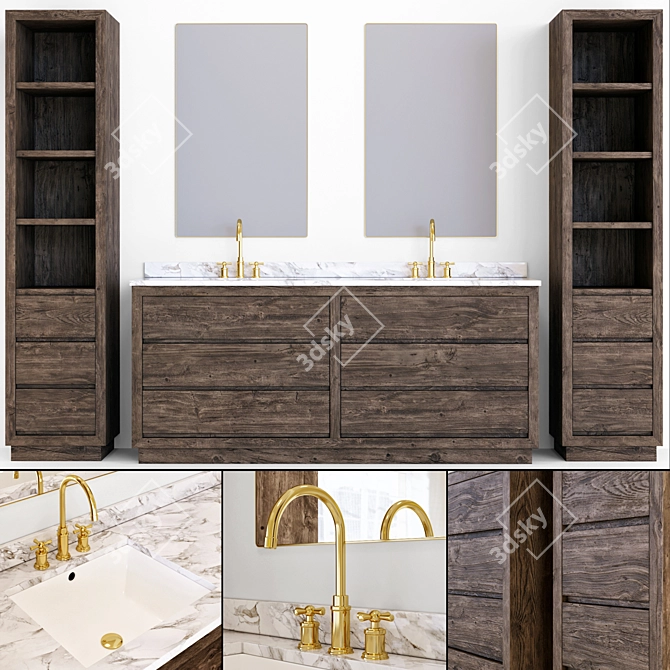 Reclaimed Russian Oak Bathroom Furniture 3D model image 2