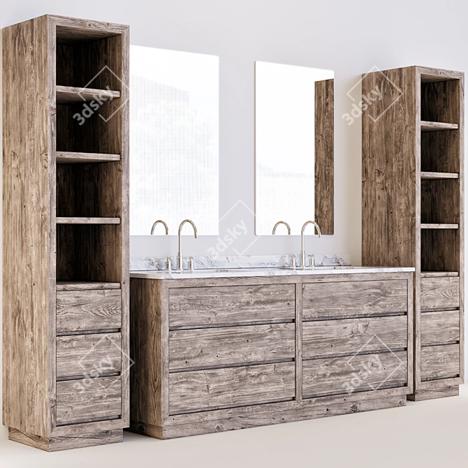 Reclaimed Russian Oak Bathroom Furniture 3D model image 3