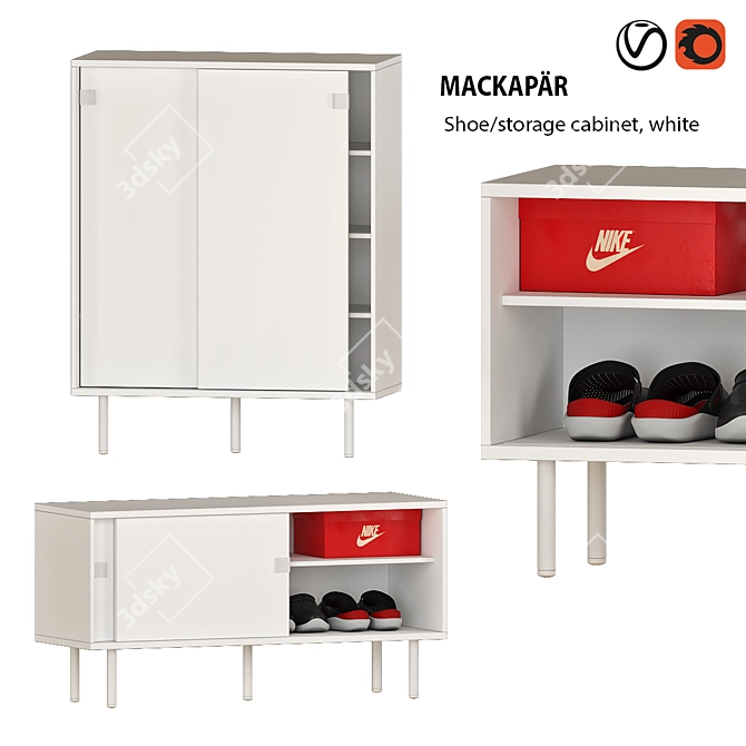 Sleek White Shoe & Storage Cabinet 3D model image 1