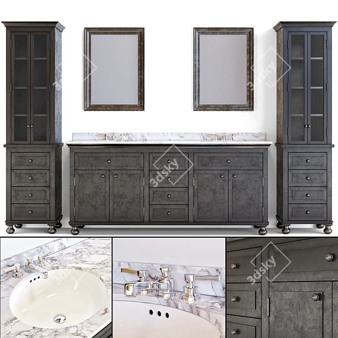 RH Metal Bath Furniture Set 3D model image 4