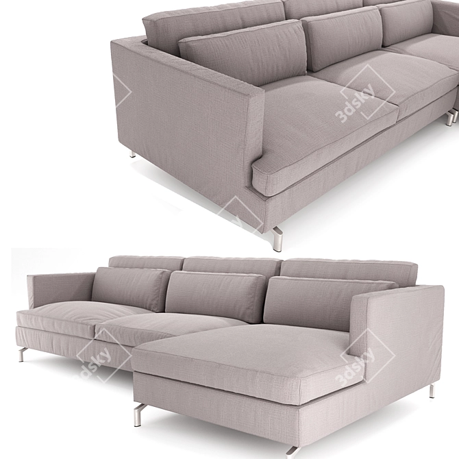 Modern Double Sofa Bed with Peninsula & Aluminum Legs 3D model image 2