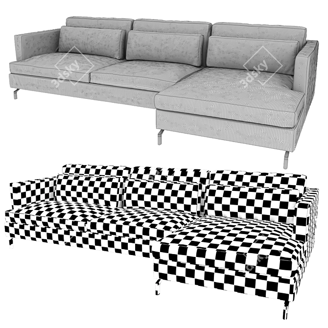 Modern Double Sofa Bed with Peninsula & Aluminum Legs 3D model image 4