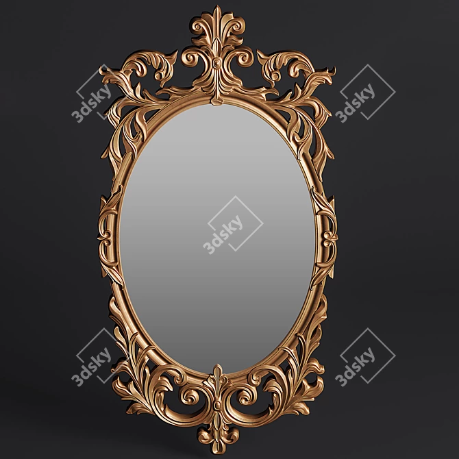 Elegant Golden Wood Mirror 3D model image 1