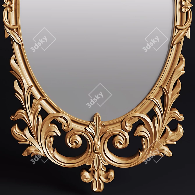 Elegant Golden Wood Mirror 3D model image 2