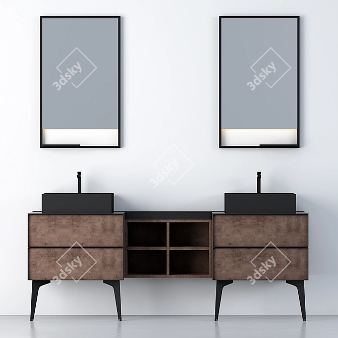 Sleek Mirror Cabinet Set 3D model image 1
