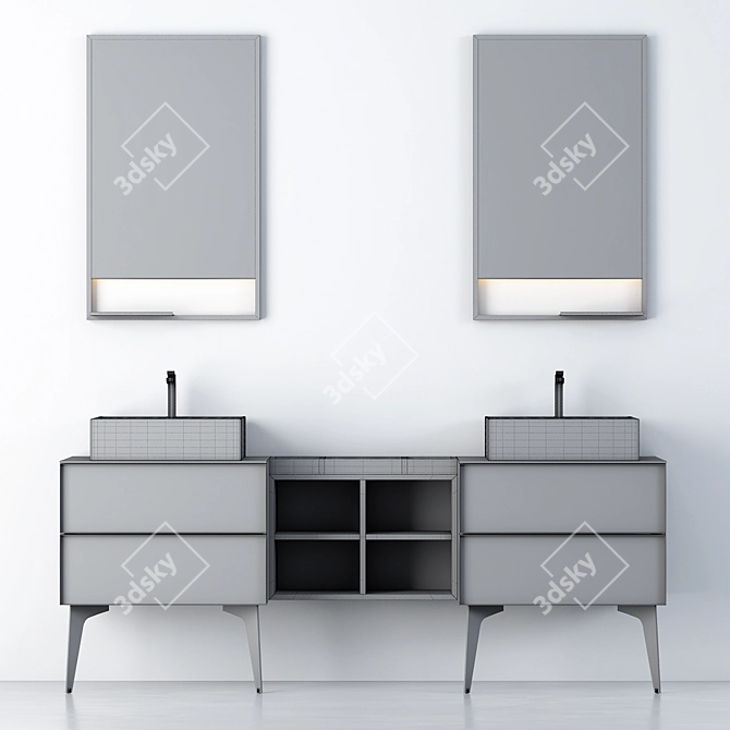 Sleek Mirror Cabinet Set 3D model image 3