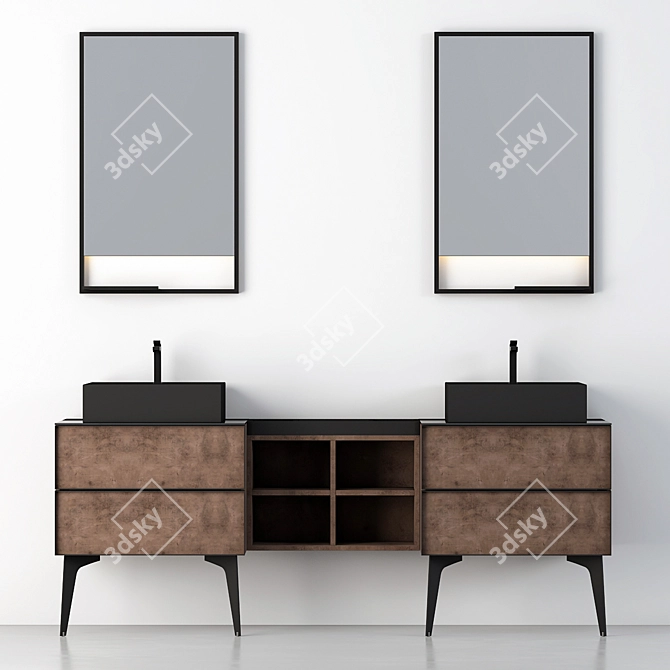 Sleek Mirror Cabinet Set 3D model image 4