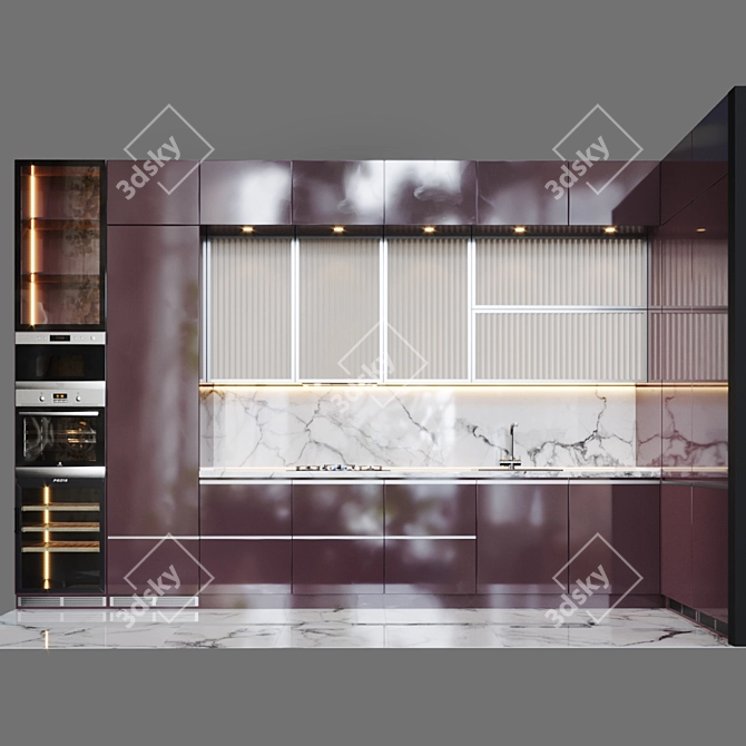 Sleek Black Kitchen Set 3D model image 2