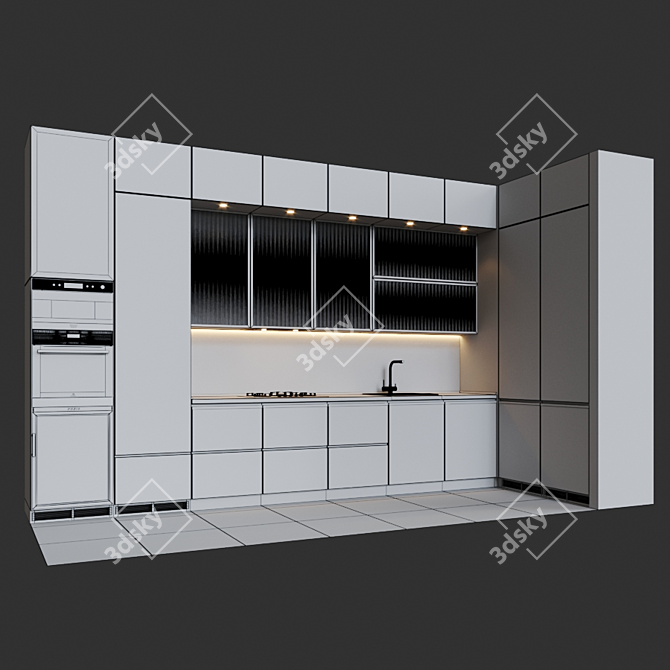 Sleek Black Kitchen Set 3D model image 3