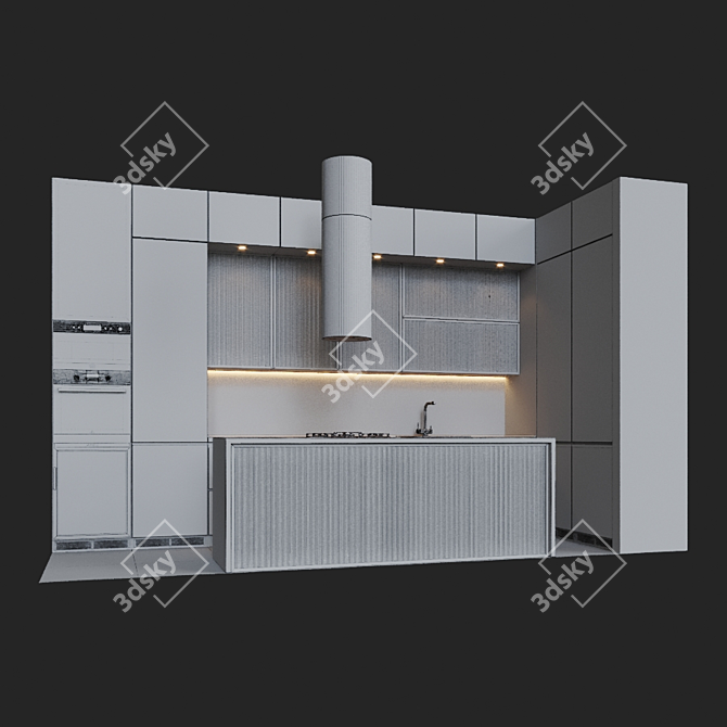 Sleek Kitchen Set: Hood, Cooktop, Oven, Microwave, Sink & Mixer 3D model image 3