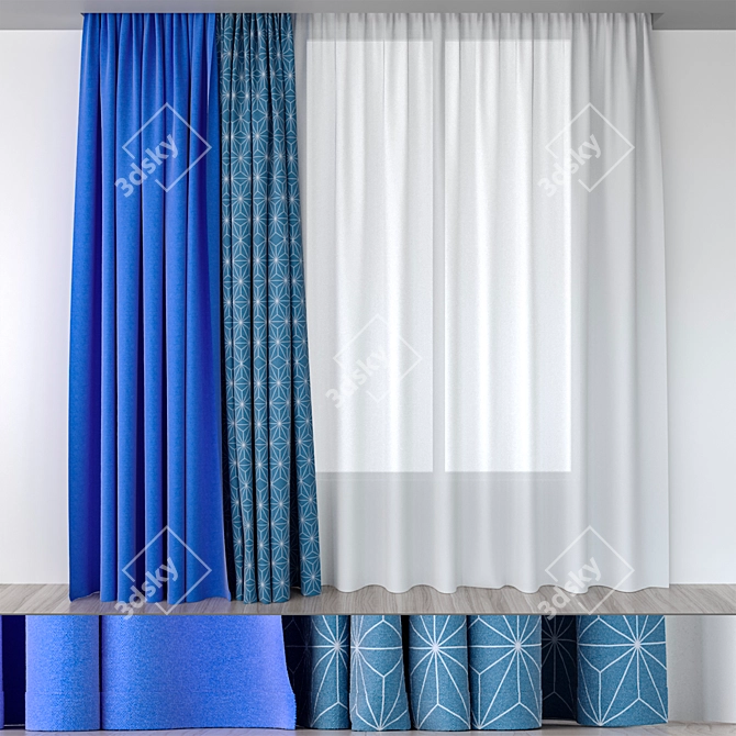 Electric Blue Geometric Curtains 3D model image 1