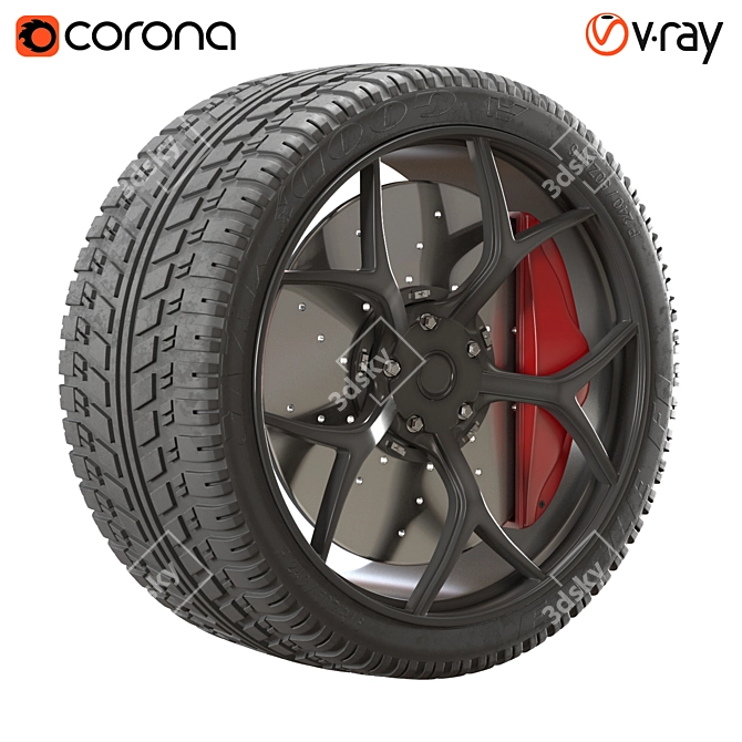 Stylish Rim and Tire Combo 3D model image 1