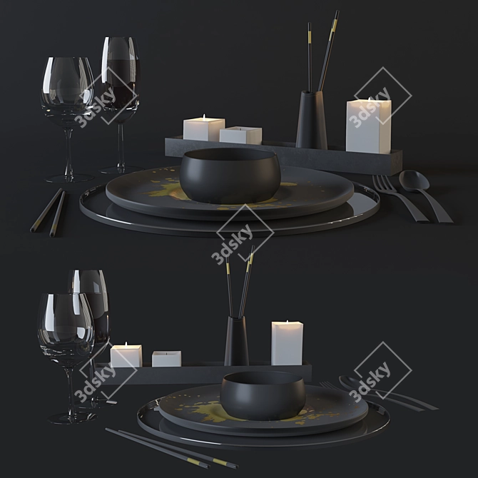 Elegant Dining Table Set 3D model image 1