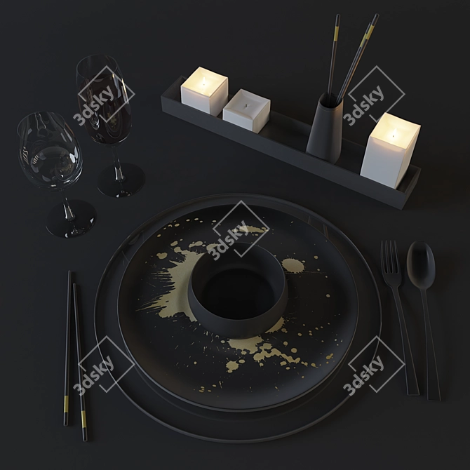 Elegant Dining Table Set 3D model image 2