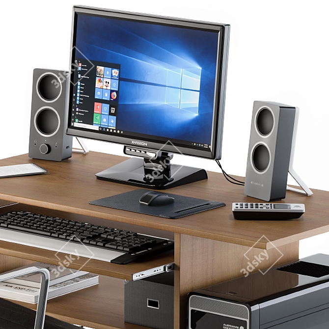 Modern Home Office Desk Set 3D model image 2