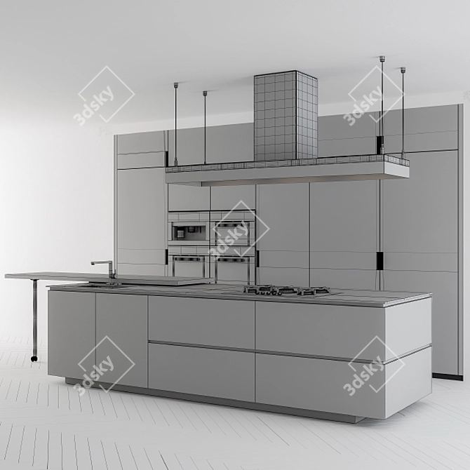 Sleek Black Wood Kitchen 3D model image 2