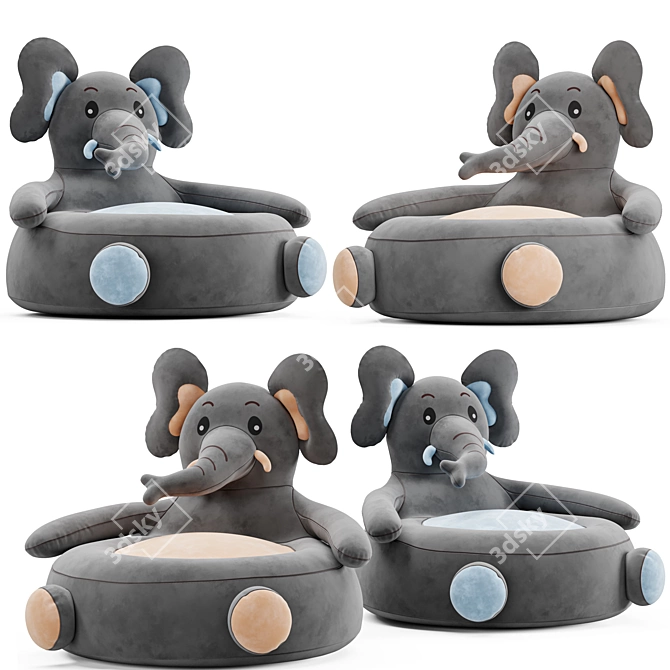 Playful Elephant Kids Chair 3D model image 1