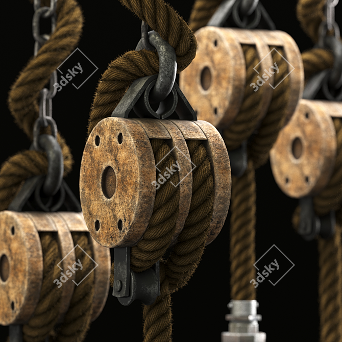 Rustic Wooden Pulley Lamp 3D model image 2