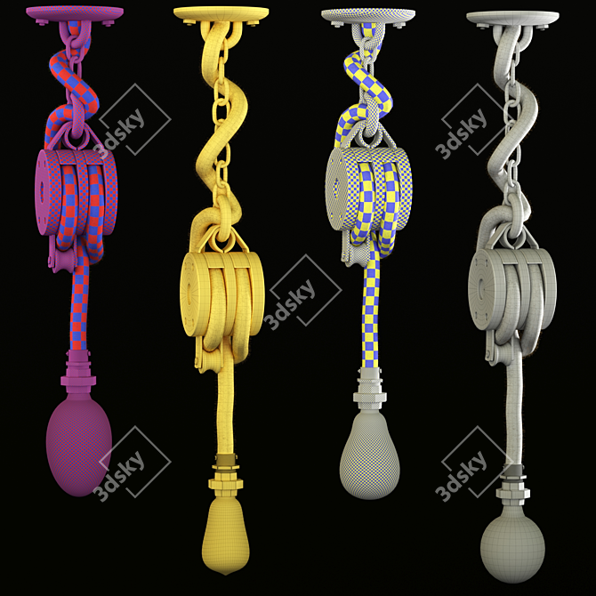 Rustic Wooden Pulley Lamp 3D model image 4