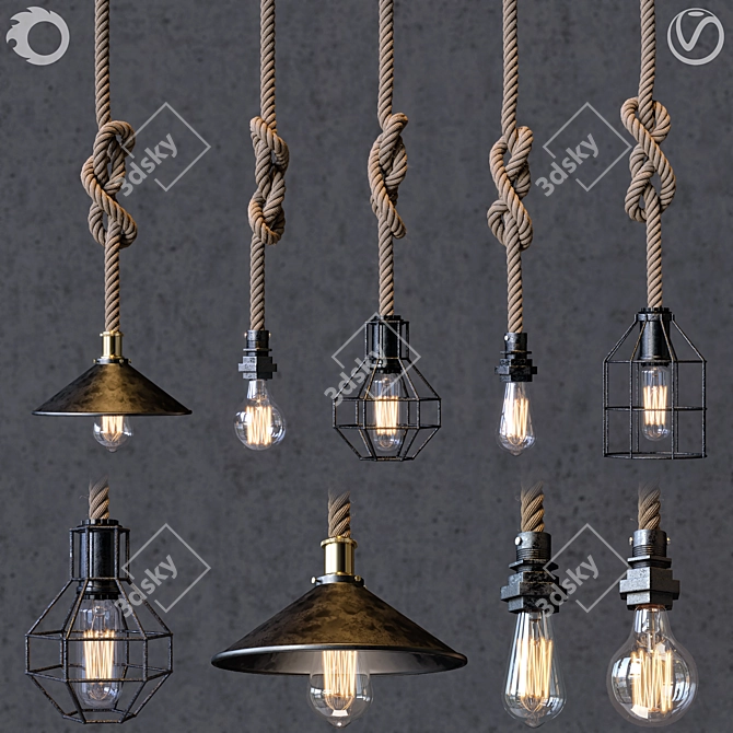 Rustic Rope Pendant Light 3D model image 1