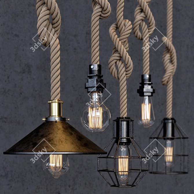 Rustic Rope Pendant Light 3D model image 2