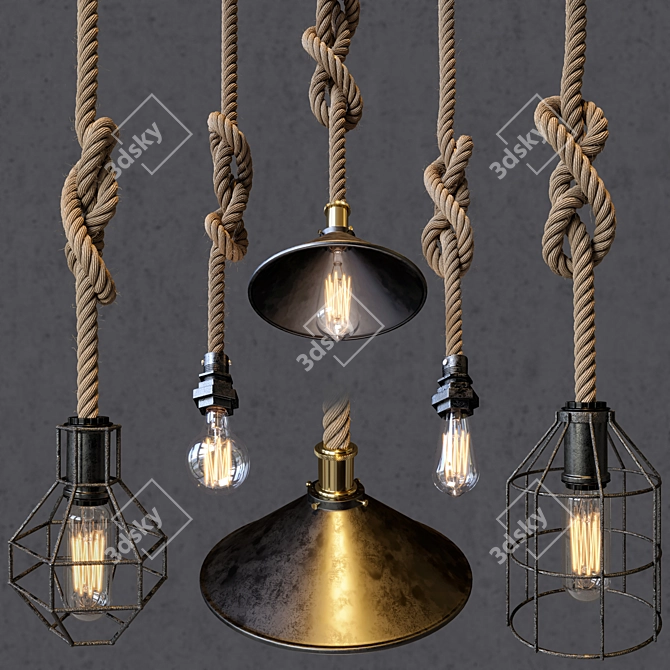 Rustic Rope Pendant Light 3D model image 3