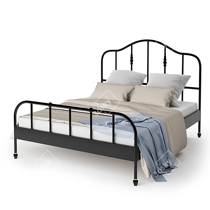 Sagstua Bed - Elegant Black Frame with Reversible Mattress 3D model image 1